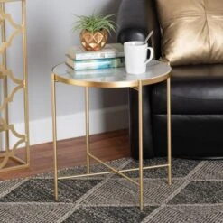 Maddock Metal End Table With Marble Tabletop White/Gold - Baxton Studio -Urban Dwell Gear Outlet Store GUEST f5ce1b6e 4069 4e20 8421 35cda0e2909c