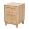 Elsbeth Wood And Natural Rattan 1 Drawer End Table Light Brown/Natural Brown - Baxton Studio
