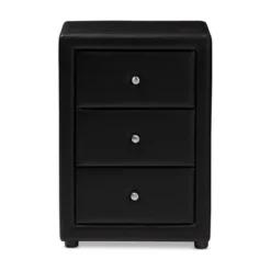 Tessa Faux Leather Upholstered 3 Drawer Nightstand Black - Baxton Studio
