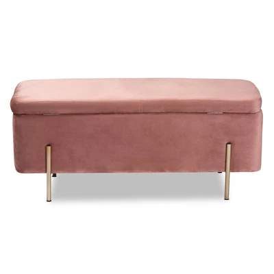 Rockwell Blush Velvet Metal Storage Bench Pink/Gold - Baxton Studio 4 Rockwell Blush Velvet Metal Storage Bench Pink/Gold - Baxton Studio - Image 4