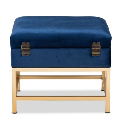 Aliana Fabric And Metal Ottoman Navy Blue/Gold - Baxton Studio 4 Aliana Fabric And Metal Ottoman Navy Blue/Gold - Baxton Studio - Image 4