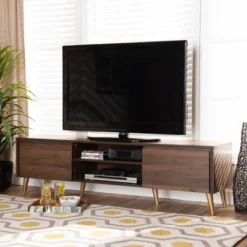Landen Mid-Century Modern Wood TV Stand For TVs Up To 65" Walnut/Gold/Brown - Baxton Studio 12 Landen Mid-Century Modern Wood TV Stand For TVs Up To 65" Walnut/Gold/Brown - Baxton Studio -Urban Dwell Gear Outlet Store GUEST f9393a71 1709 40cc b6b3 ccb3d046873e
