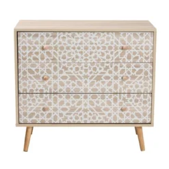 Beau Two-Tone Wood 3 Drawer Storage Cabinet White/Natural Brown - Baxton Studio