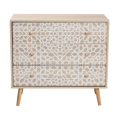 Beau Two-Tone Wood 3 Drawer Storage Cabinet White/Natural Brown - Baxton Studio 1 Beau Two-Tone Wood 3 Drawer Storage Cabinet White/Natural Brown - Baxton Studio