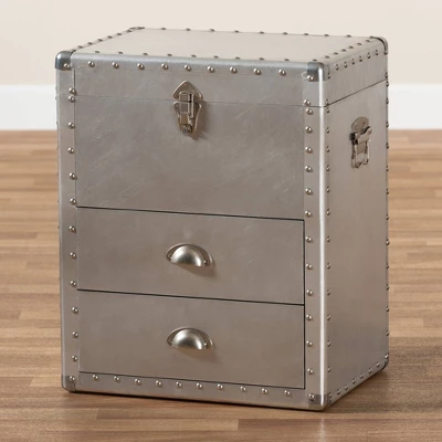 Serge Metal 2 Drawer Accent Storage Chest Silver - Baxton Studio 9 Serge Metal 2 Drawer Accent Storage Chest Silver - Baxton Studio - Image 9
