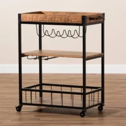 Cerne Oak And Finished Mobile Metal Bar Cart With Wine Bottle Rack Brown - Baxton Studio 16 Cerne Oak And Finished Mobile Metal Bar Cart With Wine Bottle Rack Brown - Baxton Studio -Urban Dwell Gear Outlet Store GUEST fa213c69 b13a 4c71 a88c 61c1a5369f43