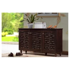 Winda Modern And Contemporary 3-Door Wooden Entryway Shoes Storage Cabinet - Dark Brown - Baxton Studio -Urban Dwell Gear Outlet Store GUEST faa6c9e0 f9e3 4f8d 9670 c3f5aeb74f10