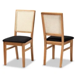 Urban Dwell Gear Outlet Store 22 Set Of 2 Idris Fabric Upholstered Rattan Dining Chairs Black/Oak Brown - Baxton Studio