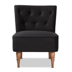 Harmon Velvet Fabric Upholstered And Wood Accent Chair Black/Walnut Brown - Baxton Studio