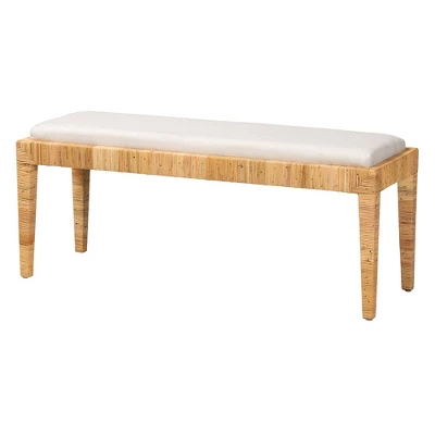 Sofia Rattan And Mahogany Wood Bench White/Natural Brown - Baxton Studio 1 Sofia Rattan And Mahogany Wood Bench White/Natural Brown - Baxton Studio