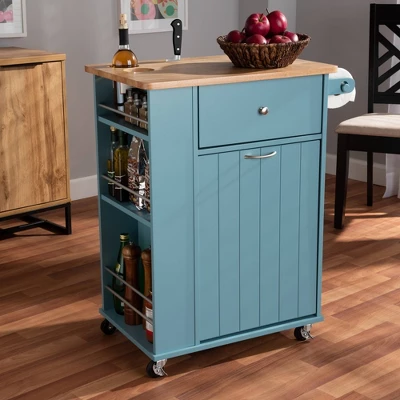 Liona Sky Wood Kitchen Storage Cart Blue/Natural - Baxton Studio 11 Liona Sky Wood Kitchen Storage Cart Blue/Natural - Baxton Studio - Image 11