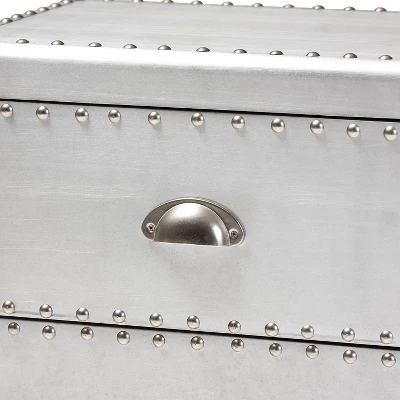 2 Drawer Davet Metal Nightstand Silver - Baxton Studio 2 2 Drawer Davet Metal Nightstand Silver - Baxton Studio - Image 2