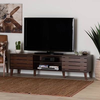 Teresina Wood 2 Door TV Stand For TVs Up To 59" Walnut Brown - Baxton Studio 3 Teresina Wood 2 Door TV Stand For TVs Up To 59" Walnut Brown - Baxton Studio - Image 3