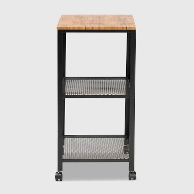 Verna Metal And Wood Kitchen Serving Cart Oak Brown/Black - Baxton Studio 2 Verna Metal And Wood Kitchen Serving Cart Oak Brown/Black - Baxton Studio - Image 2