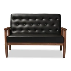 Urban Dwell Gear Outlet Store 7 Sorrento Mid-Century Retro Modern Faux Leather Upholstered Wooden 2 Seater Loveseat - Baxton Studio