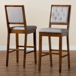 2pc Gideon Fabric Upholstered And Wood Barstool Set Gray/Walnut Brown - Baxton Studio -Urban Dwell Gear Outlet Store GUEST ff6a13c4 18fa 4e40 9225 36b1b73ca8bd