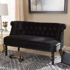 Flax Victorian Style Contemporary Velvet Fabric Upholstered 2 Seater Loveseat Black - Baxton Studio -Urban Dwell Gear Outlet Store GUEST ffd07fcc 5f13 4011 bbe2 5107680f4565